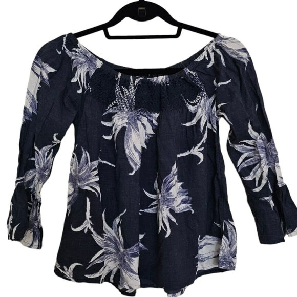 Roxy Blouse Top Women XS Off The Shoulders Moon Sapphire Blue Boho Peasant - Picture 3 of 12